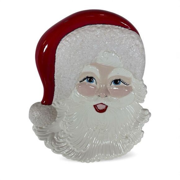 Large Santa Plate Wall Hanging Vintage Atlantic Mold Hand Painted Textured Trim - Picture 2 of 9